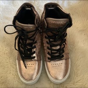 Supra Metallic Rose Gold High Tops Hidden Heel